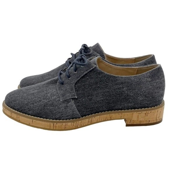 14th & Union Gray Linen Canvas Cork Oxford Lace-Up Loafer Shoe Women's Size 8.5 - Picture 4 of 15